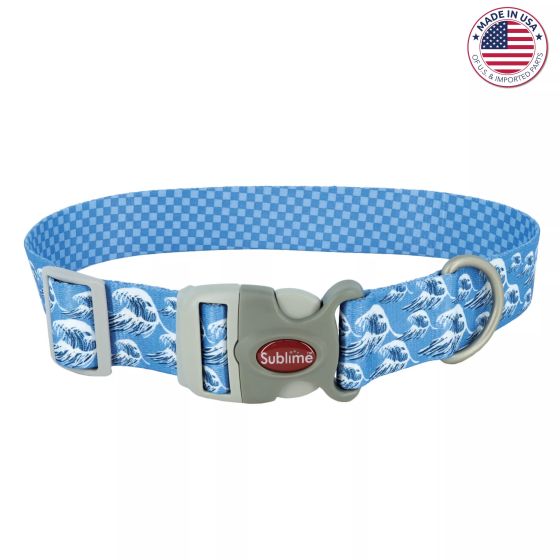 Sublime Adjustable Collar Blue Waves With Blue Checkers Dog 1pc